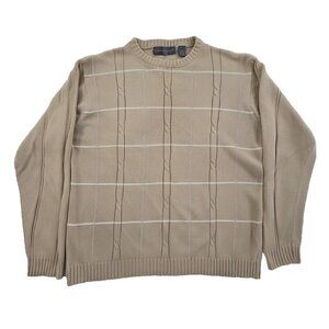 Oscar De La Renta Men's Size XL Taupe Cable Knit Crewneck Sweater 100% Cotton